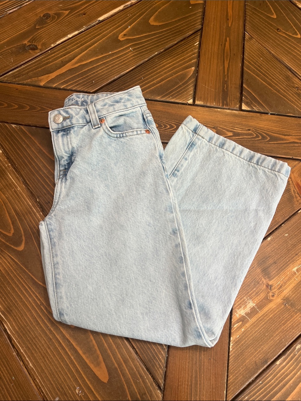 Girls Light Wash Wide Leg Jeans